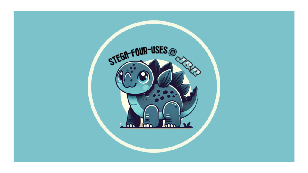 Stega-FOUR-uses program logo showing a playful dinosaur illustration