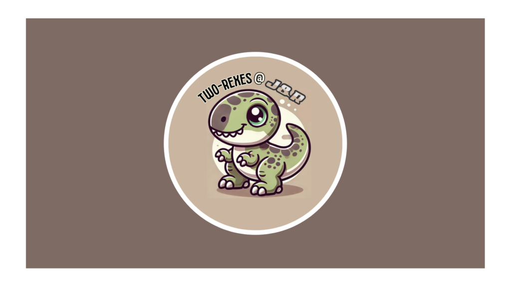 TWO-Rexes program logo showing a playful dinosaur illustration